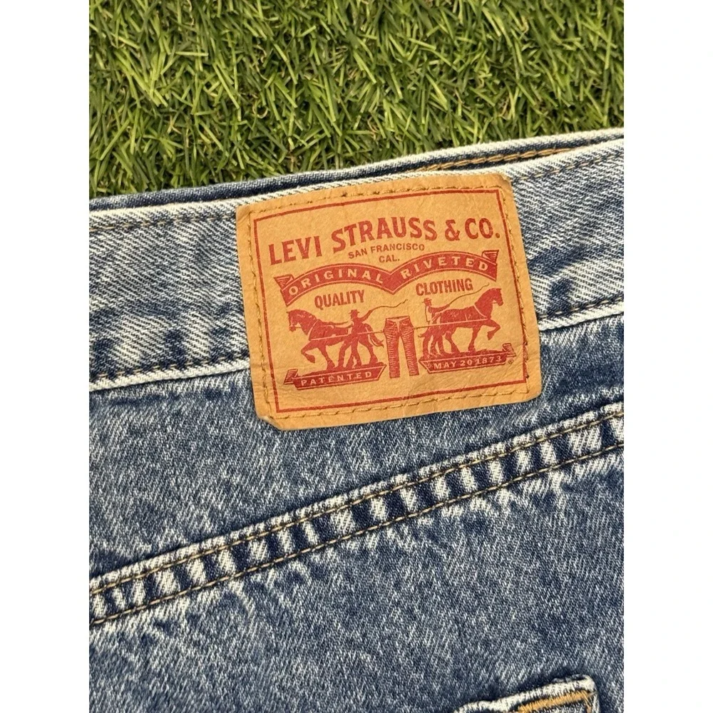 Levis High Waisted Mom Shorts Plus 24W Medium Blue Wash Denim Jean Jorts‎ Cotton